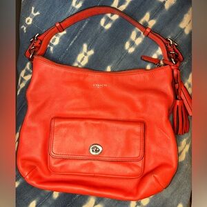 Authentic COACH #22381 Courtney
Legacy Coral Red Leather Hobo Handbag